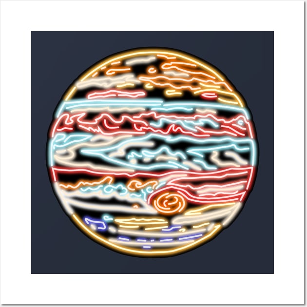 Electric Solar System Neon Jupiter Top Left Wall Art by gkillerb